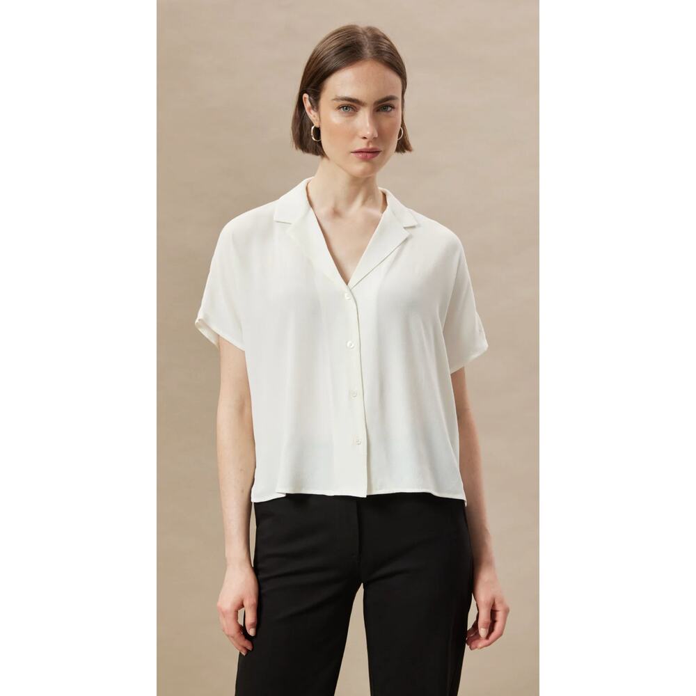 Frank & Oak White Short-Sleeve Button Front Blouse